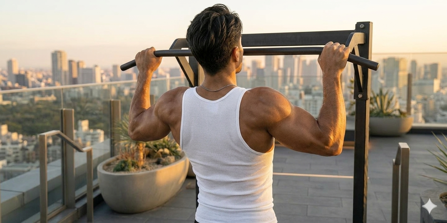 Athlete doing pull ups in a Velixous tank